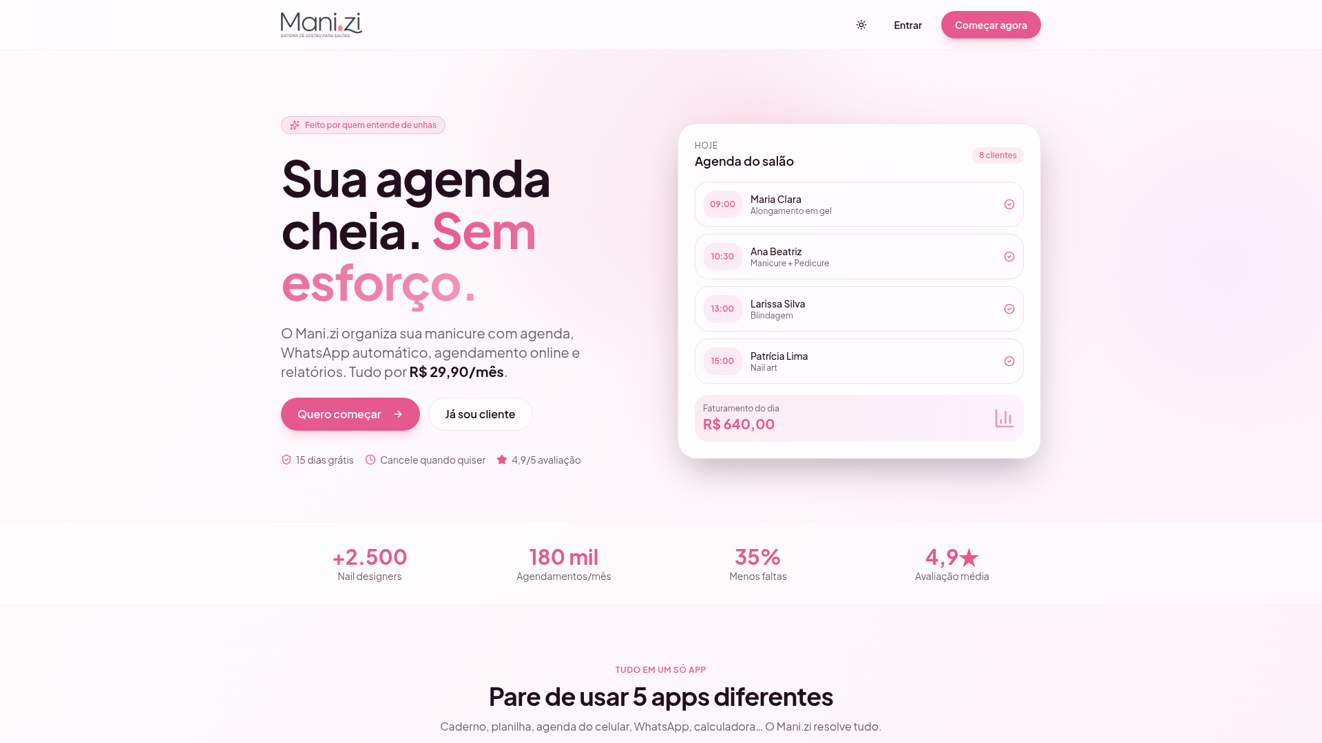 Landing page do Mani.zi